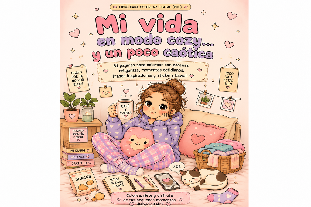 ☕ Mi vida en modo cozy… y un poco caótica | Libro para Colorear Digital (PDF)