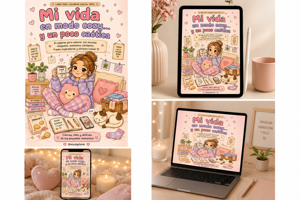 ☕ Mi vida en modo cozy… y un poco caótica | Libro para Colorear Digital (PDF)