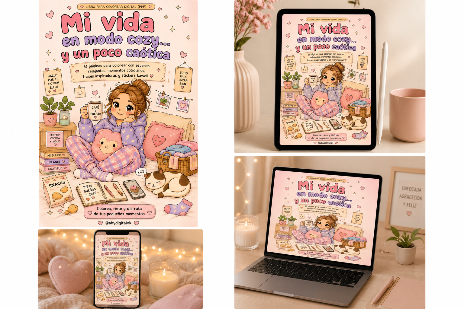 ☕ Mi vida en modo cozy… y un poco caótica | Libro para Colorear Digital (PDF)