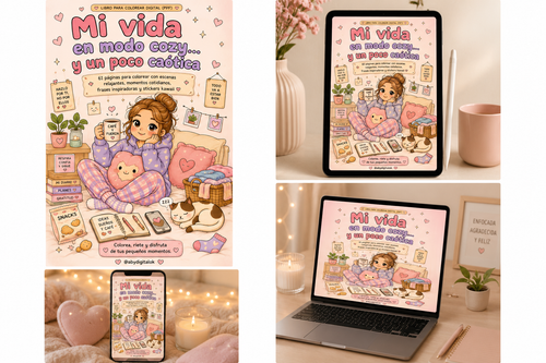 ☕ Mi vida en modo cozy… y un poco caótica | Libro para Colorear Digital (PDF)