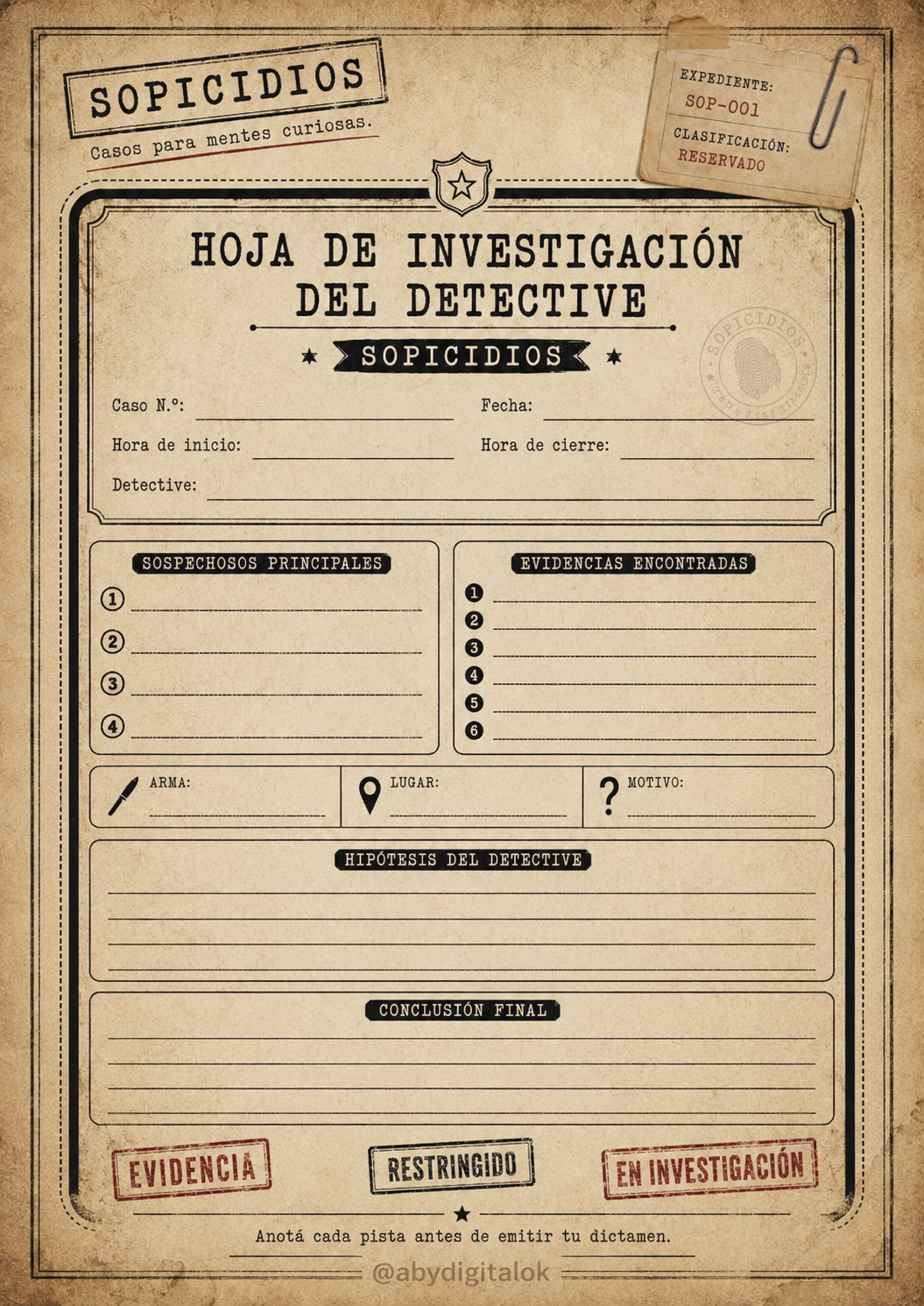 Sopicidios – Libro de Investigación Criminal Interactivo (PDF Digital)